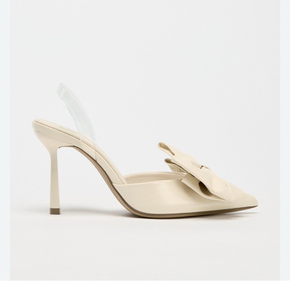 NWT Zara Woman Cream White Slingback Bow Heels Shoes Size 6,5 and 8. - Picture 3 of 9